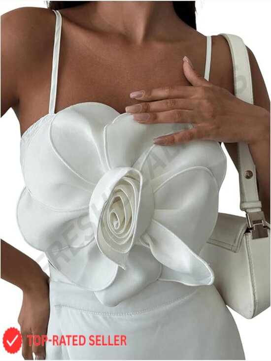 Tops - Crop Top 3D Floral Cami Sleeveless Spaghetti Strap Bustier Going Out Y2K